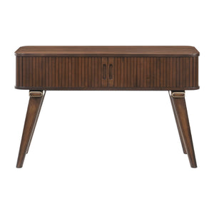 English Elm 1pc Walnut Veneer Sofa Table Tambour Doors Shelved Storage Mid-century Living Room B011P287325