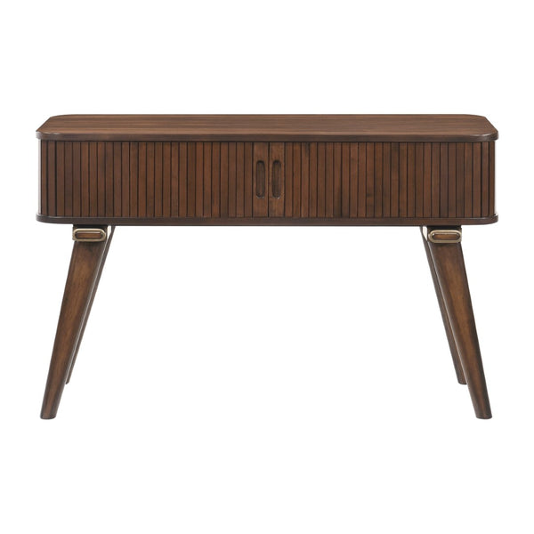 English Elm 1pc Walnut Veneer Sofa Table Tambour Doors Shelved Storage Mid-century Living Room B011P287325