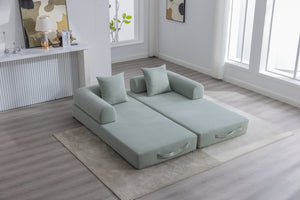 English Elm UNITED modular foldable sofa with metal frame, corduroy upholstery, side pocket & quick assembly convenience Mint Blue W1568P375643