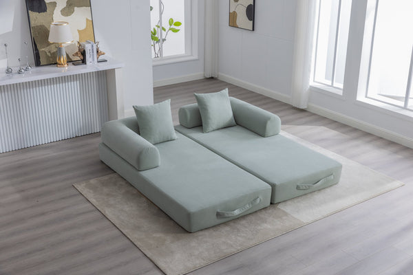 English Elm UNITED modular foldable sofa with metal frame, corduroy upholstery, side pocket & quick assembly convenience Mint Blue W1568P375643