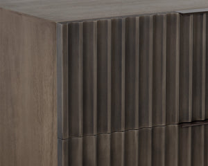 Sunpan Carlin Nightstand - Bold Mango Wood Design with Sculpted Drawers and Modern Aluminum Handles Taupe