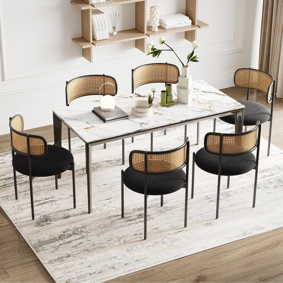 English Elm Modern Upholstered Dining Chairs Set Of 4 – Stylish Rattan-Back Accent Chairs With Metal Legs T3623P379699