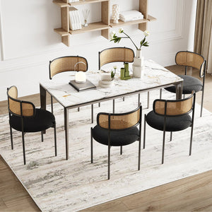 English Elm Modern Upholstered Dining Chairs Set Of 2 - Stylish Rattan Back Accent Seating For Any Space T3623P371955