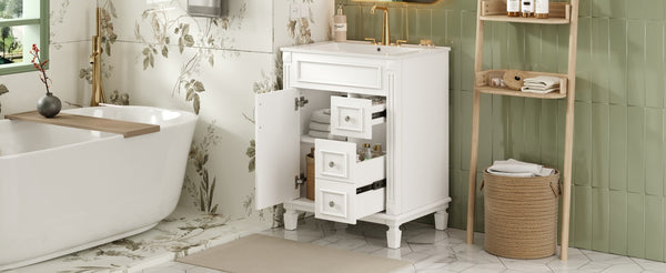 English Elm 24" Bathroom Vanity With Elegant Ceramic Sink, Stylish Storage, And Timeless French Design For Small Spaces N710P318989K