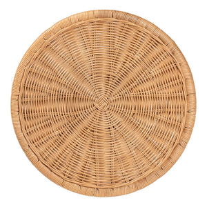 English Elm Round Handwoven Rattan Drum Side Table Organic Wicker Accent for Living or Sunroom B2750P467846