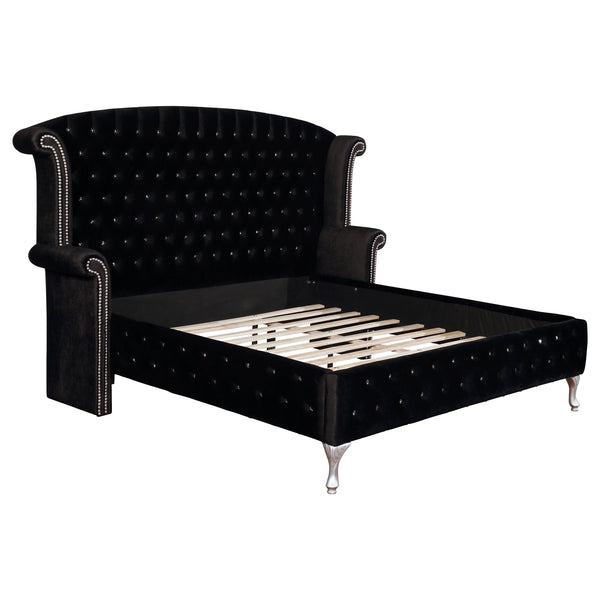 English Elm Audrey Black Velvet California King Bed - Glamorous Old Hollywood Style With Elegant Curves & Trim B062S00934