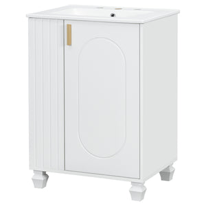 English Elm Christopher Knight Home® - 24" Retro Bathroom Vanity with Ceramic Sink, Solid Wood Frame, Soft-Close Door, Ample Storage White N759P293645K