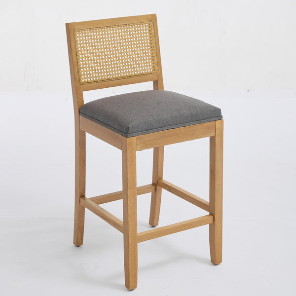 English Elm Full Solid wood rattan-back dining chair with breathable matte linen cushion, high-resilience foam comfort W1143P384366 W1143P384366
