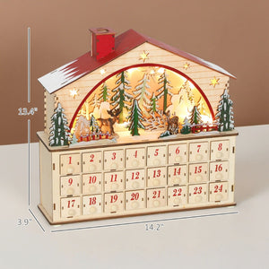 English Elm Christmas Wooden Village Advent Calendar with 24 Drawers and Warm Led Glow T3971P381239