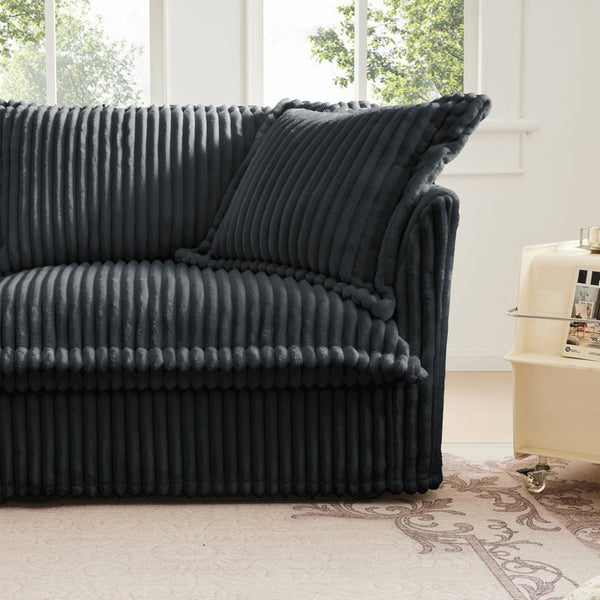 English Elm Slip-covered Deep Seat Armchair Soft Grey Corduroy with Oversized Pillows for Living Room W3041P292344
