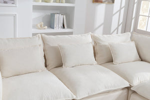 English Elm 102.3" Oversized Modular Sectional Sofa Cotton Linen Deep Seat Lounge with Ottoman Antique White W2530S00014