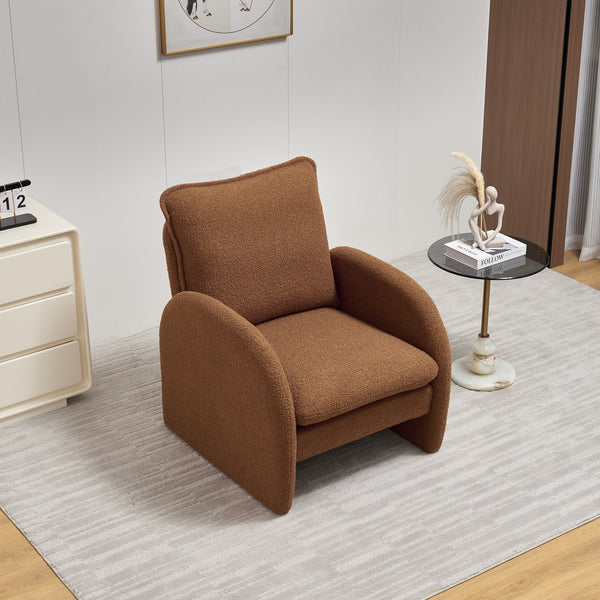 English Elm [ Lamb Fabric Sofa Plush Sherpa Upholstered Accent Chair with Solid Wood Frame, Foam Seat, Toss Pillow Orange W1765P169733