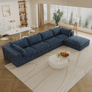 English Elm 157.6" Corduroy Modular Cloud Sofa Feather Fill Deep Lounge Seating for Living Room W2824S00157