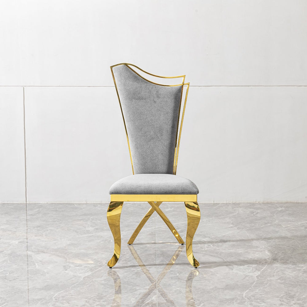 English Elm Gorgeous Grey Velvet Dining Chairs with Mirror Gold Stainless Steel Frame, Ergonomic High Back, Set of 2 - Luxurious Comfort and Durable Design W2723P193694