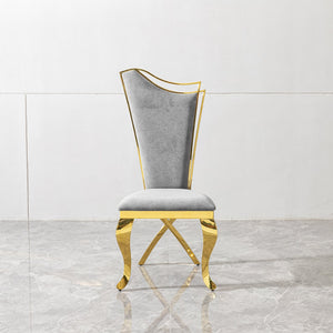 English Elm Gorgeous Grey Velvet Dining Chairs with Mirror Gold Stainless Steel Frame, Ergonomic High Back, Set of 2 - Luxurious Comfort and Durable Design W2723P193694