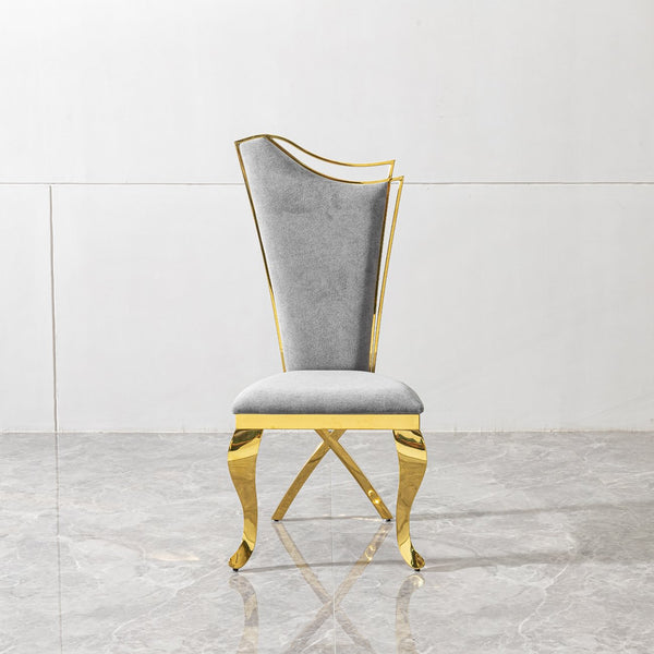 English Elm Gorgeous Grey Velvet Dining Chairs with Mirror Gold Stainless Steel Frame, Ergonomic High Back, Set of 2 - Luxurious Comfort and Durable Design W2723P193694