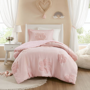 JLA Home Urban Habitat Kids - Floral Reversible Tufted Chenille Duvet Cover Set for Kids — Pink Floral & Polka Dot, OEKO-TEX Safe 88 L x 68 W x 1H UHK12-0238