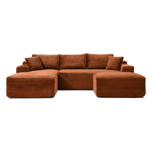 English Elm 105'' Modular L-shape Sectional Sofa Corduroy Deep Seat Cushions Living Room Couch Orange W1117S00380