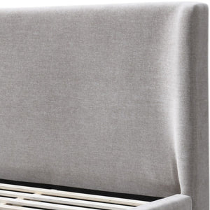 English Elm Melbourne Queen Upholstered Bed Tall Panel Headboard Chenille Fabric Walnut Legs B2756S00030