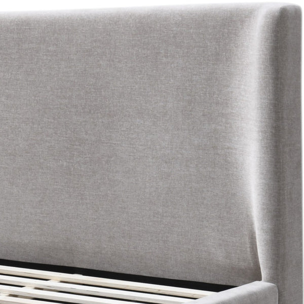 English Elm Melbourne Queen Upholstered Bed Tall Panel Headboard Chenille Fabric Walnut Legs B2756S00030