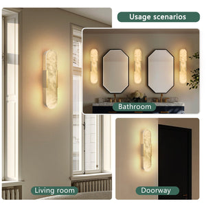 English Elm 19.7" Natural Marble Wall Sconce Set of 2 Matte Iron LED Vanity Lights 16W Dimmable 3000-6500K Gold W2312P394335