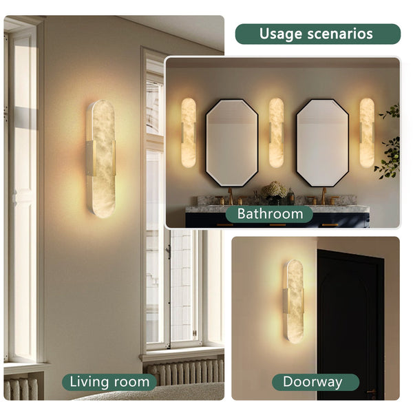 English Elm 19.7" Natural Marble Wall Sconce Set of 2 Matte Iron LED Vanity Lights 16W Dimmable 3000-6500K Gold W2312P394335