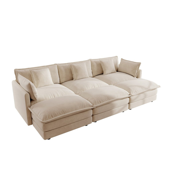 English Elm Comfortable Chenille U-shaped Modular Sectional with Three Ottomans for Living Rooms W714S00904