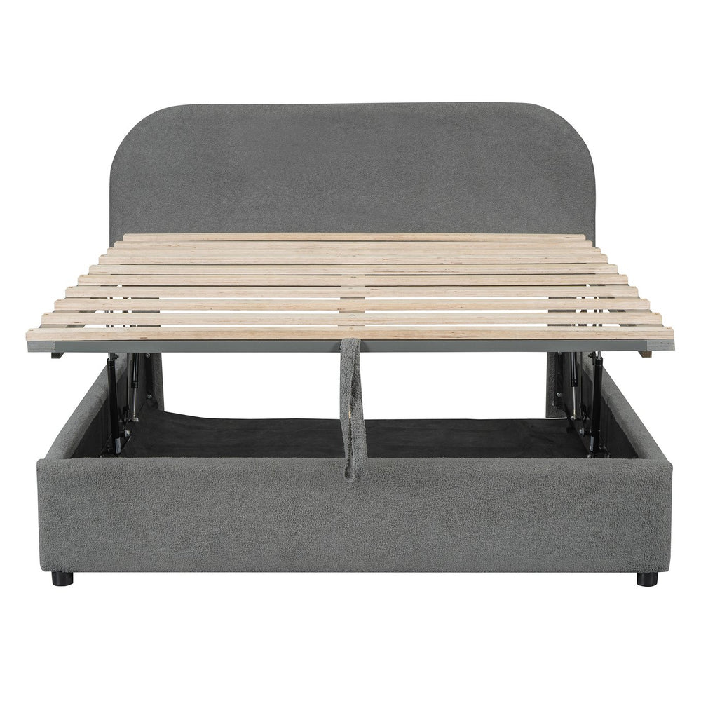 English Elm Teddy Upholstered Full Platform Bed with Plush Fleece, Hydraulic Storage, Sturdy 600lb Capacity Gray SF000165AAE