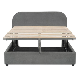 English Elm Teddy Upholstered Full Platform Bed with Plush Fleece, Hydraulic Storage, Sturdy 600lb Capacity Gray SF000165AAE