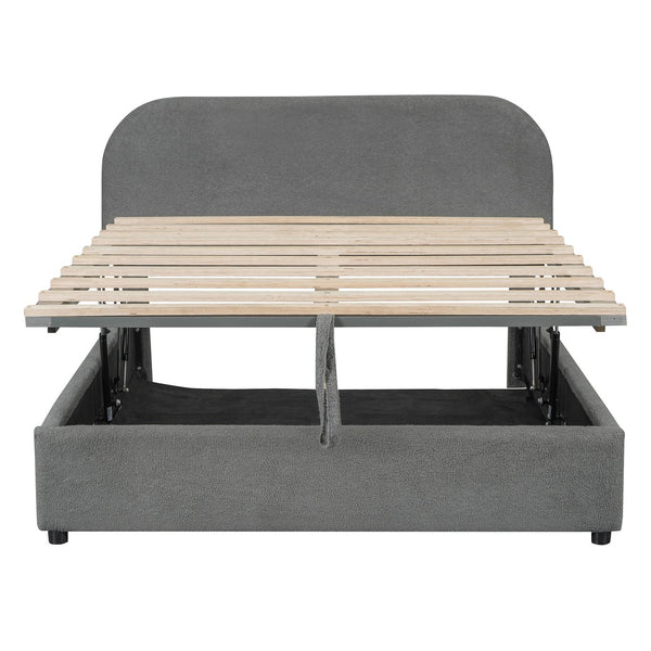 English Elm Teddy Upholstered Full Platform Bed with Plush Fleece, Hydraulic Storage, Sturdy 600lb Capacity Gray SF000165AAE