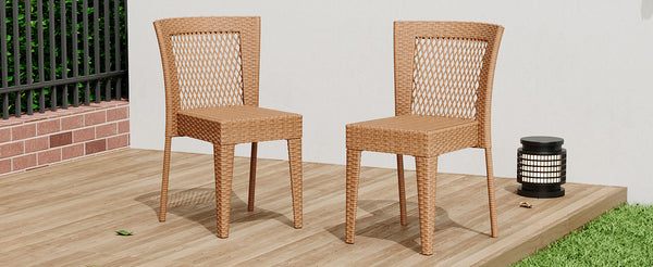 English Elm Christopher Knight Home® - FARLEY Rattan Stacking Sidechair Set of 2 — Durable 300 lb Capacity, Beige Woven Design, Easy Assembly Light Brown N762P234585A