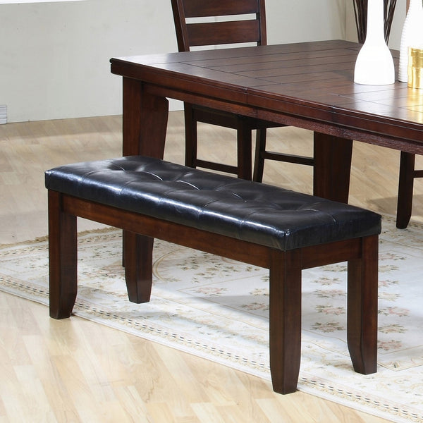 English Elm Cherry 48" Upholstered Dining Bench in Cherry Finish - Black PU Tufted Cushion, Sturdy Wood Frame, 48x16x20" B2741P332224