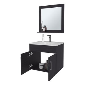 English Elm Slater Floating Vanity Set Wenge with Sink, Two-Door Cabinet, Mirror Shelf — Space-Saving, Scratch-Resistant B128P314806