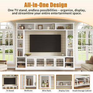 English Elm Entertainment Wall Unit with Glass Doors Open Shelving Mdf Living Room Storage White N710S688100K
