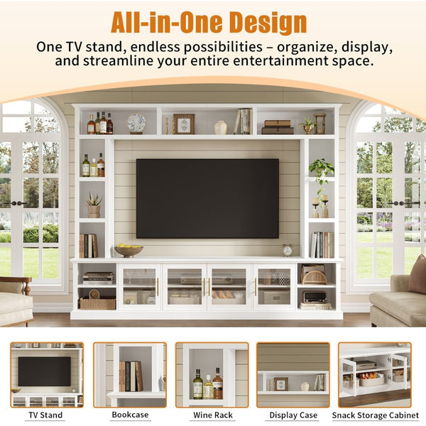 English Elm Entertainment Wall Unit with Glass Doors Open Shelving Mdf Living Room Storage White N710S688100K