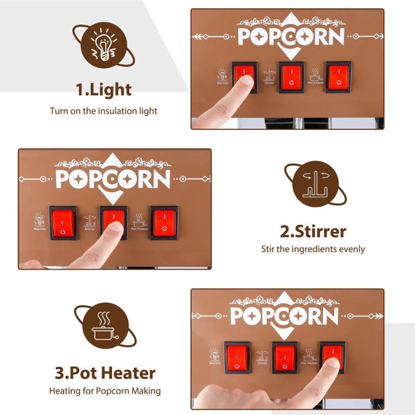 English Elm 12oz Retro Cart Popcorn Machine with Three Candy Dispensers for Parties W2841P392619