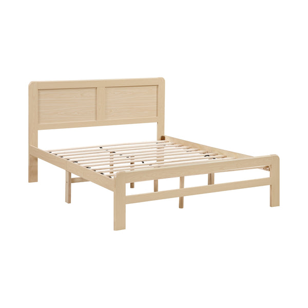 English Elm 1pc Contemporary Finish Queen Size Platform Bed Frame with Slats, Clean Headboard, Modern Wood Appeal Natural 59 L x 19 W x 7 H B011P353119