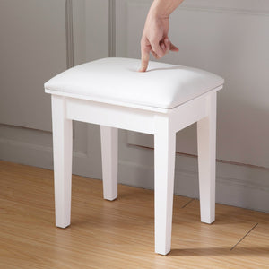 English Elm Vanity Stool with Cushion and Solid Wood Legs, White Finish — Comfortable PU Seat, Stable 264lb Load W3128P257656