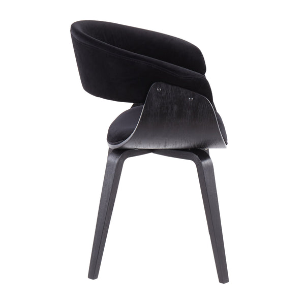 English Elm Vintage Mid-Century Modern Dining Accent Chair Set of 2 in Black Velvet with Bent Wood Legs — Stylish Comfort B202S01311