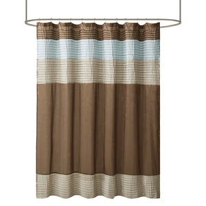 JLA Home Madison Park - Faux Silk Dupioni Shower Curtain with Pintuck Color-Block Panels, Lightweight Hotel-Quality Draping Blue MP70-220