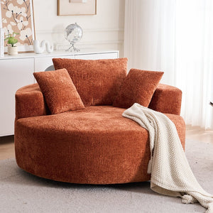 English Elm Round Swivel Barrel Chair Plush Chenille Upholstery Cozy Accent Seat for Any Room Orange W2915P338894