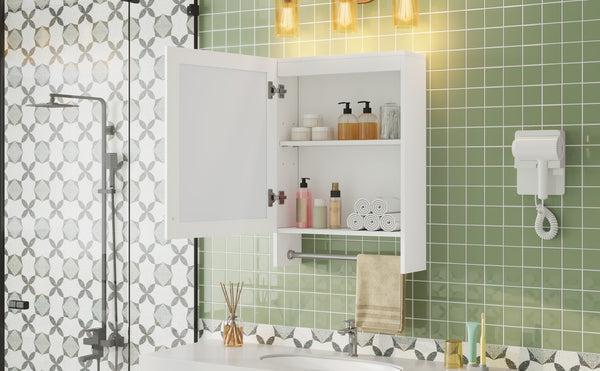 English Elm 3-in-1 Wall Medicine Cabinet with Soft Close Mirror Door Towel Bar and Adjustable Shelf N710P388096K