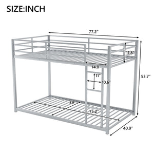 English Elm Twin Over Twin Metal Bunk Bed Low Profile with Full Guardrail Ladder Quiet Steel Frame Sturdy Support Silver MF285535AAN
