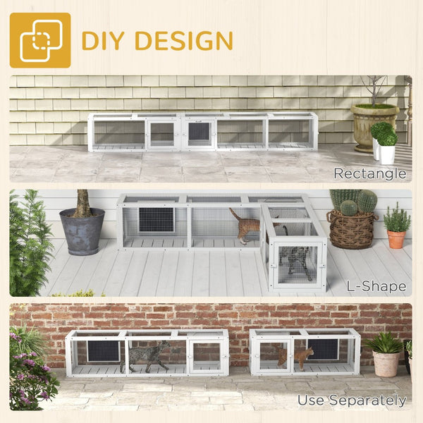 English Elm Pawhut Wooden Cat Tunnel 98" - Modular Design With 8 Doors For Indoor & Outdoor Play, Safe & Stylish W2225P200584-GIGA