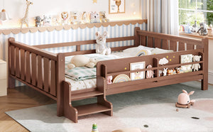 English Elm Queen Bunk Bed with Trundle Solid Pine Kids Car Themed Frame Built-in Bookshelf Natural W1580S00537
