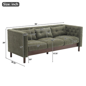 English Elm Christopher Knight Home® - 78" Upholstered Sofa with Tufted Linen-Like Fabric, Deep 19" Seat, Sturdy Rubber Wood Legs, 900lb Capacity Dark Green N763P243921F