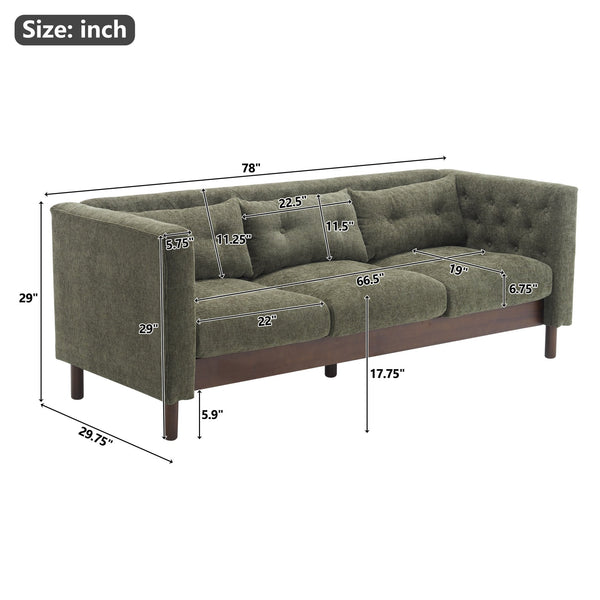 English Elm Christopher Knight Home® - 78" Upholstered Sofa with Tufted Linen-Like Fabric, Deep 19" Seat, Sturdy Rubber Wood Legs, 900lb Capacity Dark Green N763P243921F