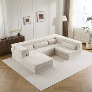 English Elm Compression Mahjong Sofa Bed - Versatile Modular Design, Cozy Circle Fleece, No Assembly, 4 Seater W3723S00035