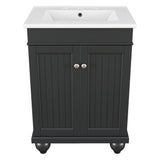 English Elm 24" Black Modern Sleek Bathroom Vanity Elegant Ceramic Sink With Solid Wood Frame, Adjustable Shelf