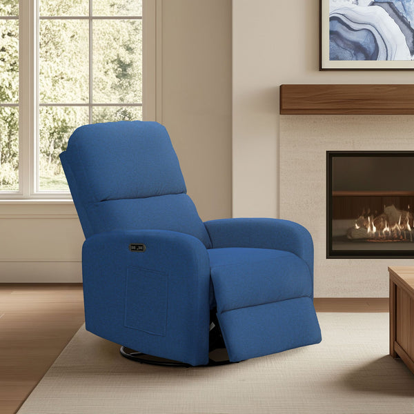 JLA Home INK+IVY - Power Dakota Recliner with Swivel, Glider & USB Charging — Power Recline, Storage Pocket, Plush Comfort Blue II103-0609